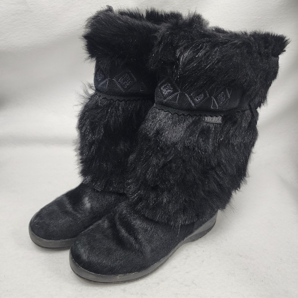 Tecnica Skandia Womens US 7 Ski Boots Black Faux Fur Trim Embroidered Mid Calf